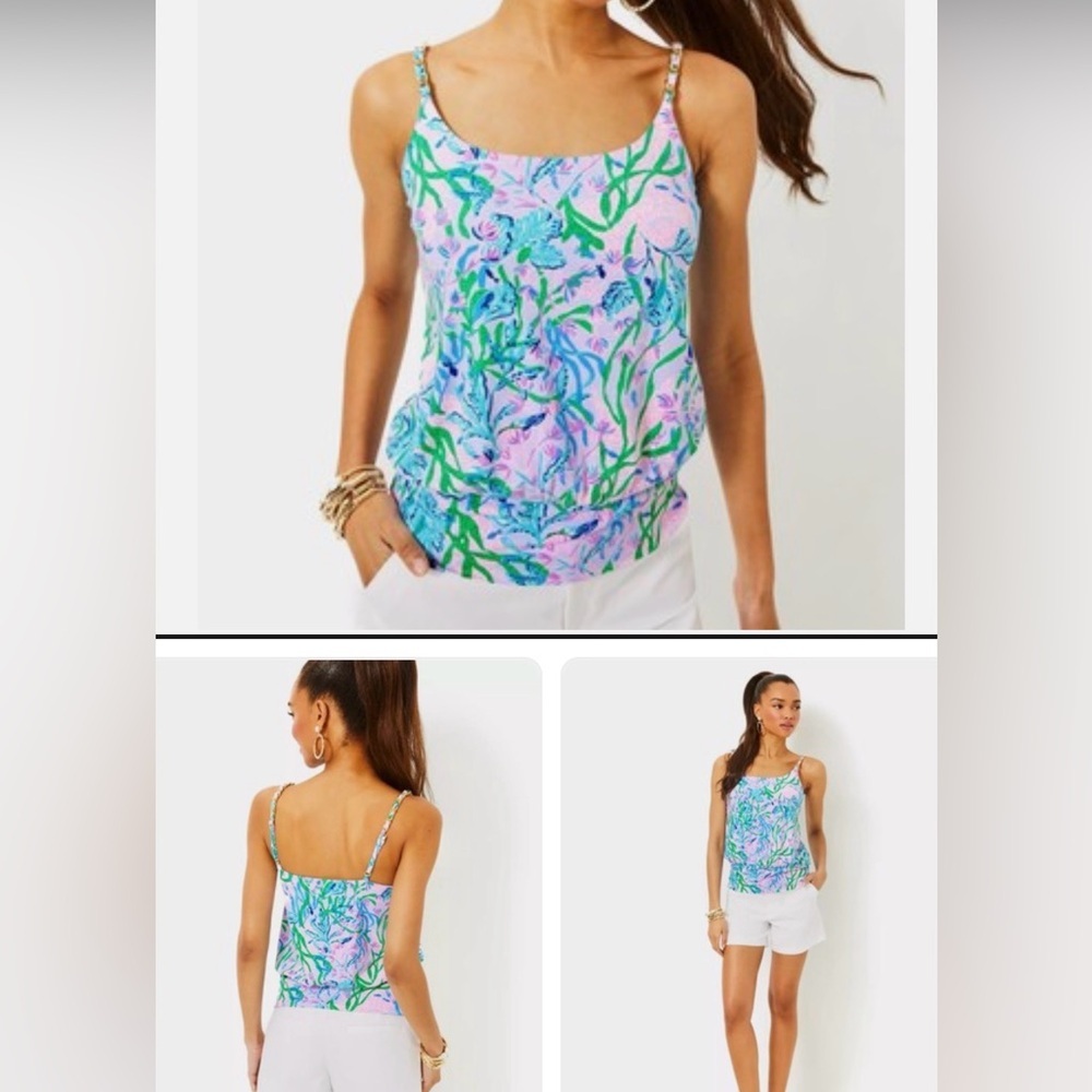 Lilly Pulitzer Cannavale Knit Top with Gold Chain details on adjustable straps - Picture 8 of 9